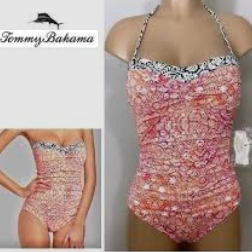Tommy Bahama Coral, Pink and Navy Swimsuit-NWOT-Size 8